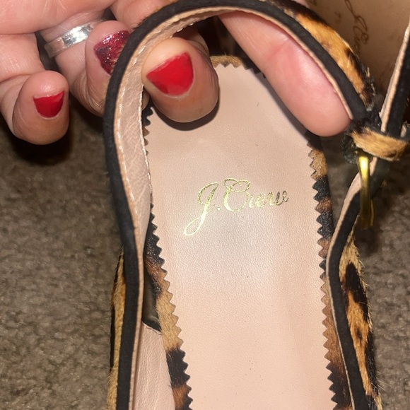 J.Crew Slingback Block Heel Pump Leopard Calf Hair Leather Rich Mohagany 7.5 - Picture 7 of 8